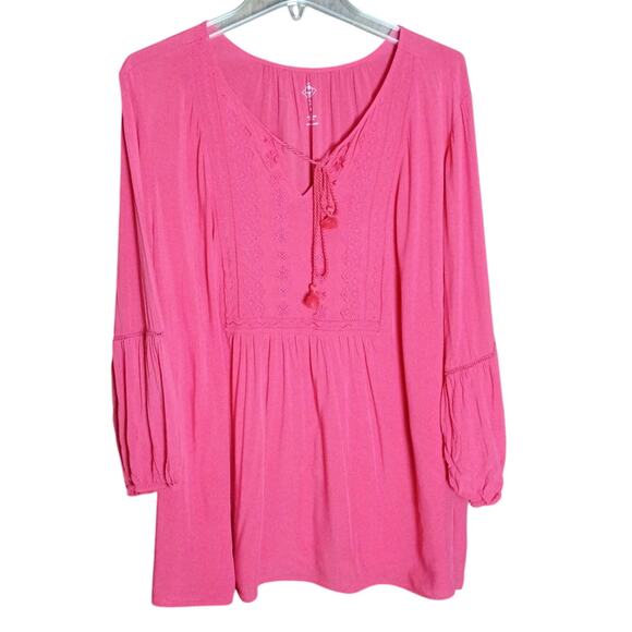 St. John's Bay Women 3x Orange/ Pink Embroidered Bohemian Peasant Blouse - Picture 1 of 5